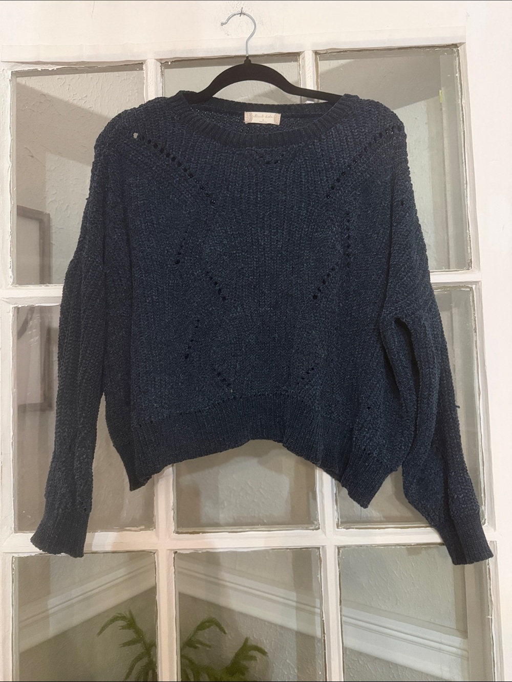 Altar’d State Women's Cropped Navy Blue Knit Sweater